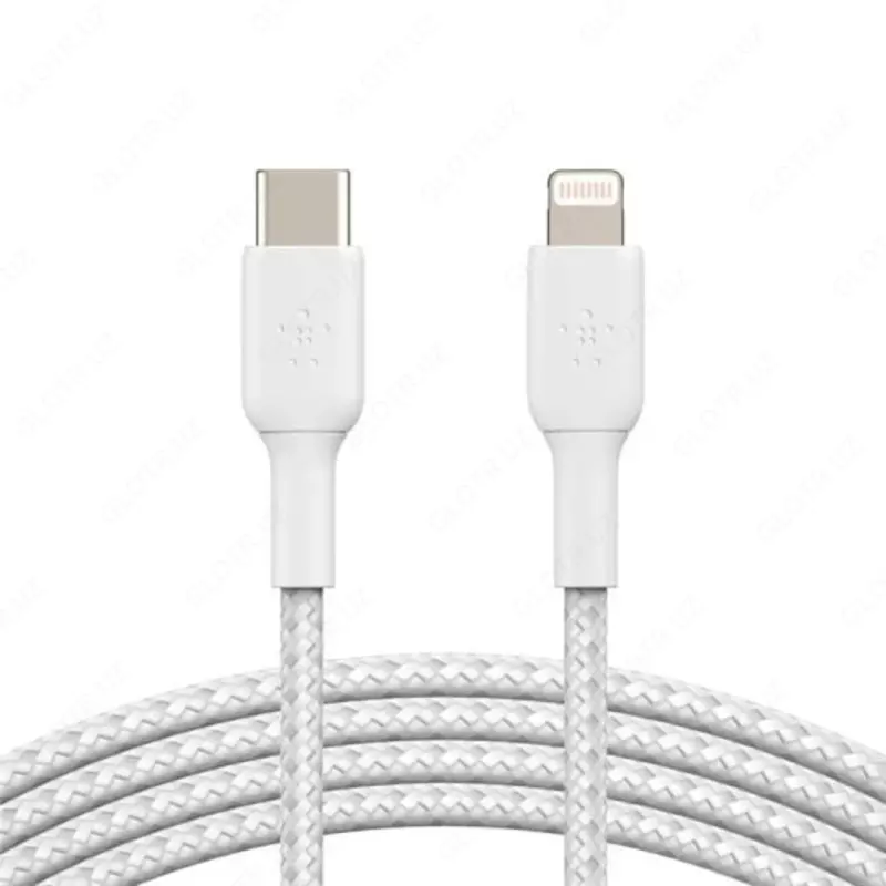 Кабель "Belkin" USB-A - Lightning, BRAIDED, 1 m (Art. - CAA002BT1MWH) Белый