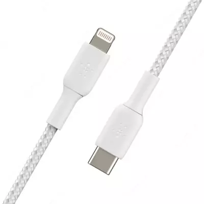 Кабель "Belkin" USB-A - Lightning, BRAIDED, 1 m (Art. - CAA002BT1MWH) Белый