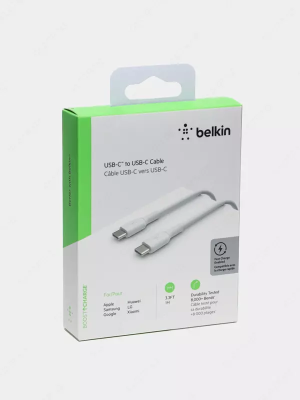 Кабель "Belkin" USB-С - USB-С, PVC, 1 m (Art. - CAB003BT1MWH) Белый