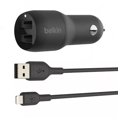 Avtomobil zaryadlovchi  Avtomobil zaryadlovchi "Belkin" Dual USB-A, USB-A - USB-C, 24W, 1 m (Art. No. - CCE001BT1MBK) Qora