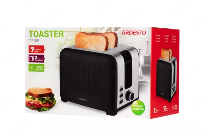 Тостер "Ardesto" T-F18B, 930 Вт (Арт. - T-F18B) Черный/Серебристый