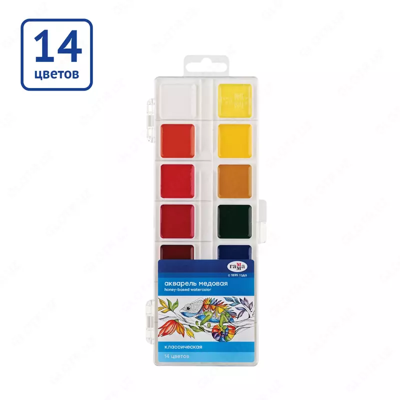Акварель Гамма Классическая  медовая  14 цветов  без кисти 