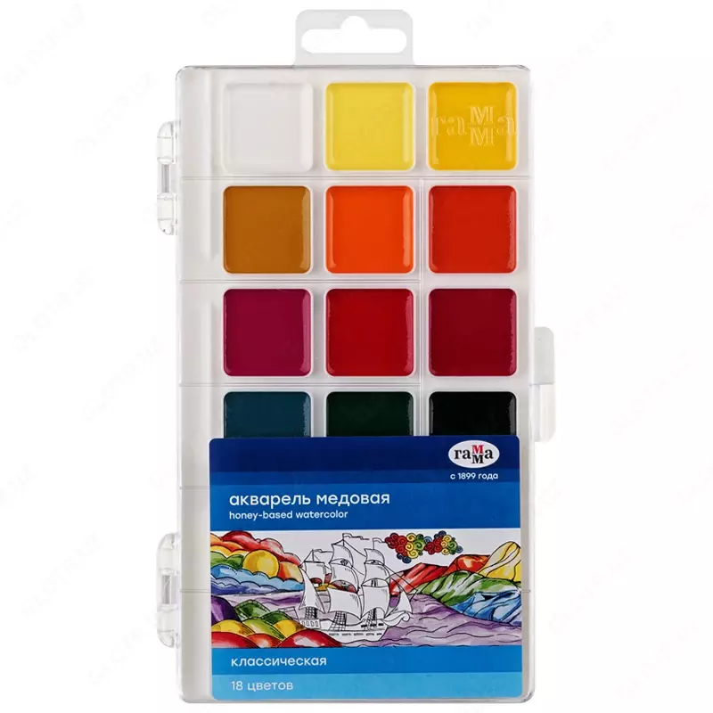  Акварель Гамма Классическая  медовая  18 цветов  без кисти - 
