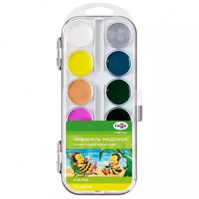 Акварель Гамма "Пчелка NEW", медовая, 24 цвета, без кисти, пластик, европодвес