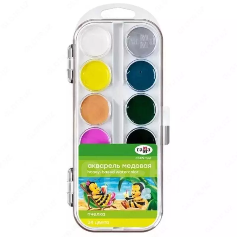 Акварель Гамма "Пчелка NEW", медовая, 24 цвета, без кисти, пластик, европодвес