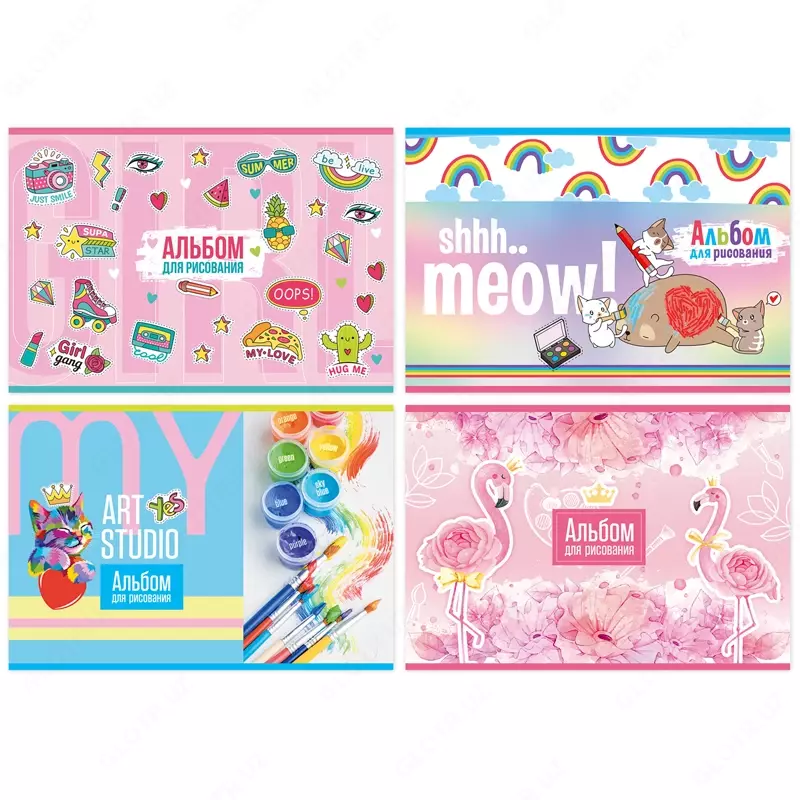 Альбом для рисования 08л., А4, на скрепке BG "Mix. Девочки", эконом