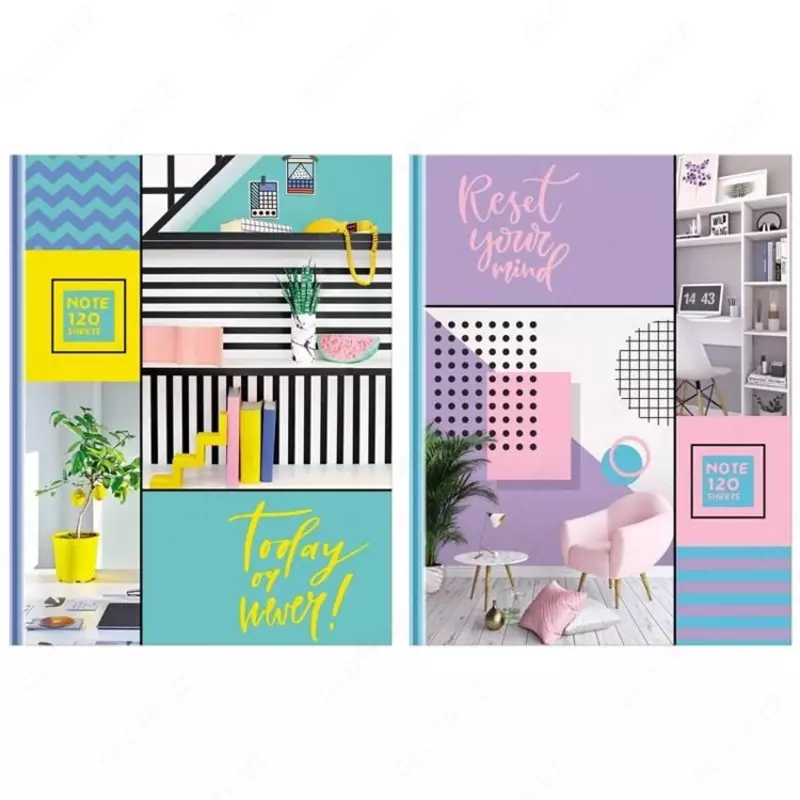 Biznes daftar (A5, 211x146, 192 bet, neon to'q sariq/sariq sahifalar, elastik tasma ushlagichi), qora, ko'k.