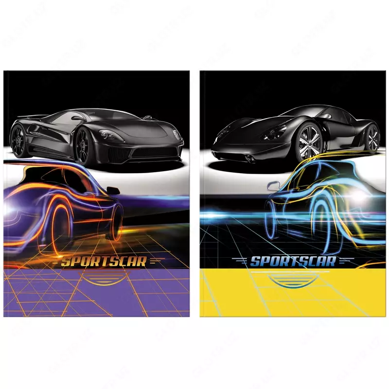 Biznes daftar (A5, 211x146, 192 bet, neon to'q sariq/sariq sahifalar, elastik tasma ushlagichi), qora, ko'k.