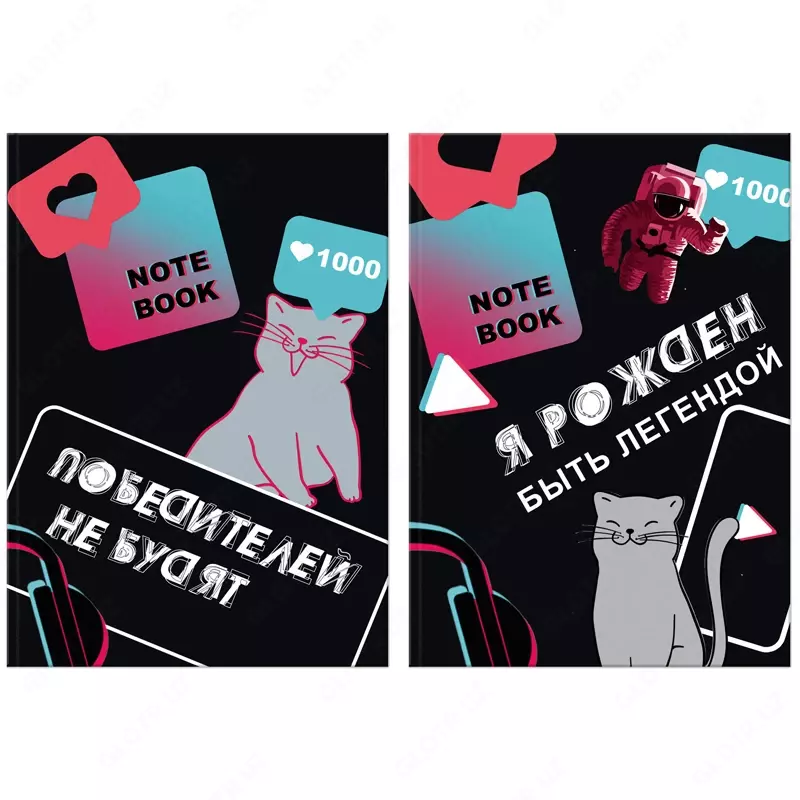 Biznes daftar (A5, 211x146, 192 bet, neon to'q sariq/sariq sahifalar, elastik tasma ushlagichi), qora, ko'k.