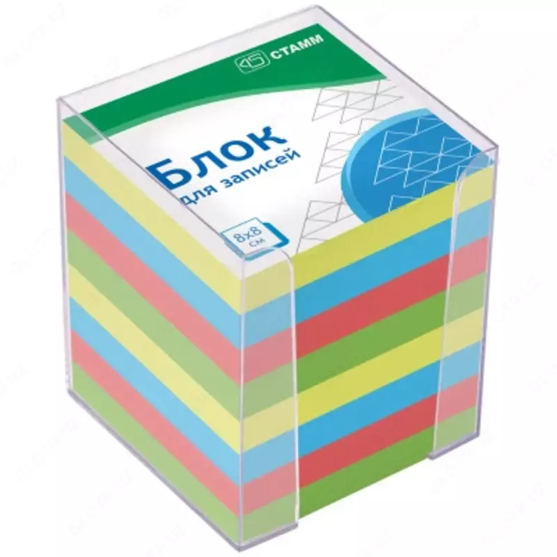 STAMM "Basic" ni yopishtirish bo'yicha yozuvlar uchun blok, 8*8*4sm, o'ralgan, rangli
