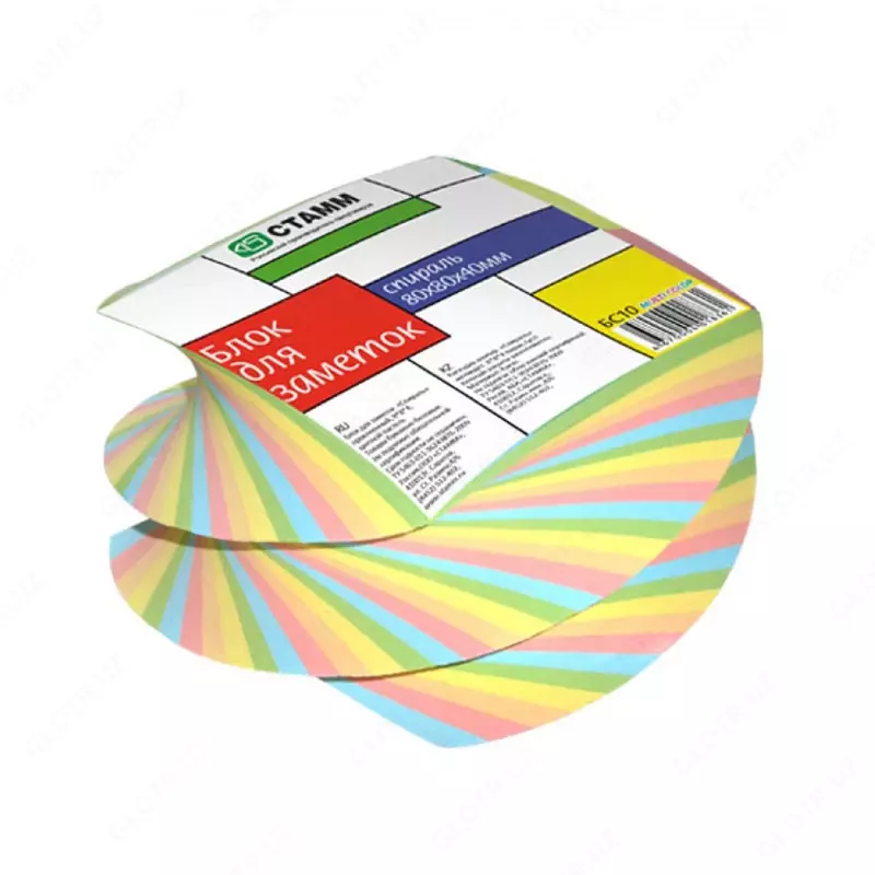 STAMM "Basic" ni yopishtirish bo'yicha yozuvlar uchun blok, 8*8*4sm, o'ralgan, rangli