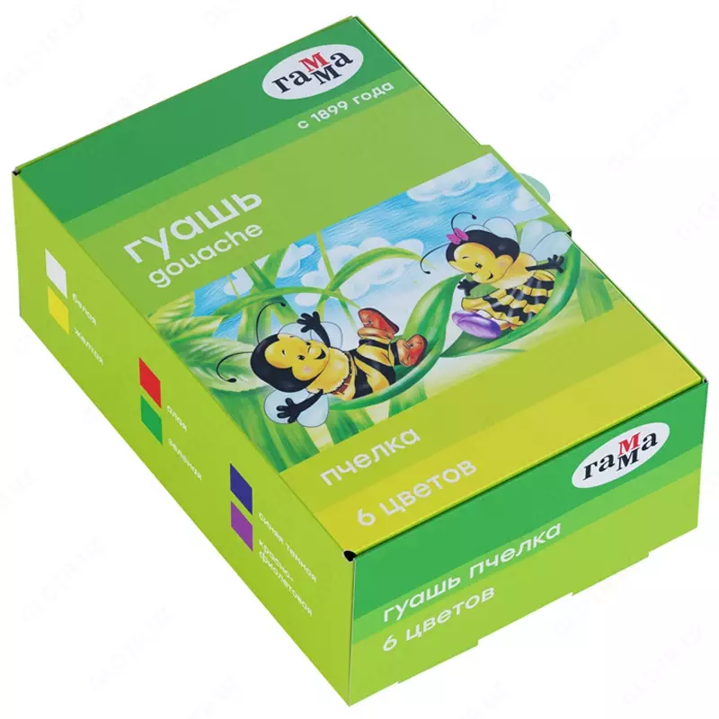 Гуашь Гамма "Пчелка", 06 цветов, 20мл, картон