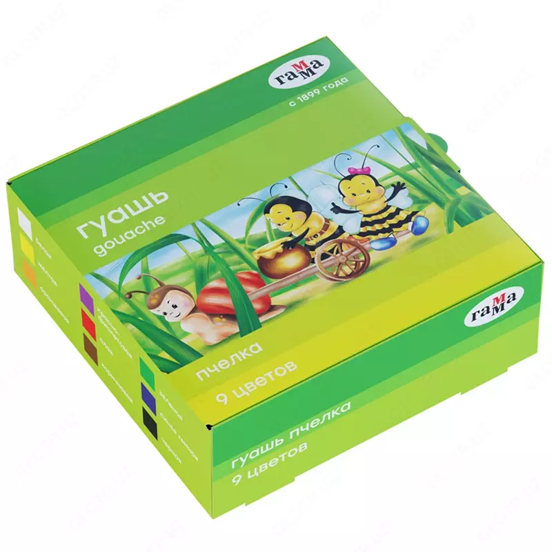 Гуашь Гамма "Пчелка", 09 цветов, 20мл, картон