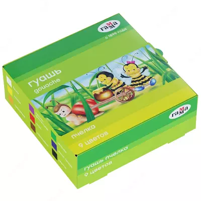 Гуашь Гамма "Пчелка", 09 цветов, 20мл, картон