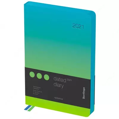 Kundalik 2021 yil, A5, 184 varaq, teri, Berlingo "Radiance", yashil/ko'k gradient