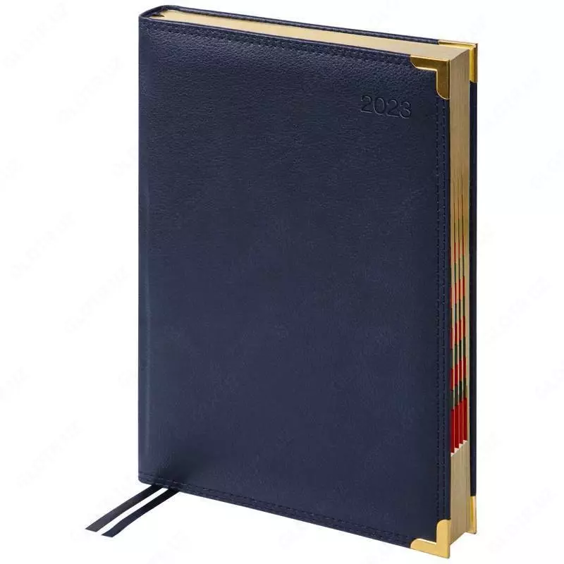 Ежедневник датированный 2023г., А4-(B5), 184л., кожа, Delucci, фактурная кожа, синий