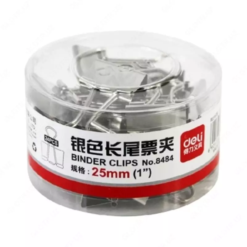 Зажим 25мм 24шт в тубе 8484 (сереб) Deli