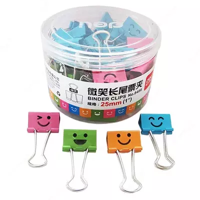 Зажим 25мм 48шт (цв смайл) Deli
