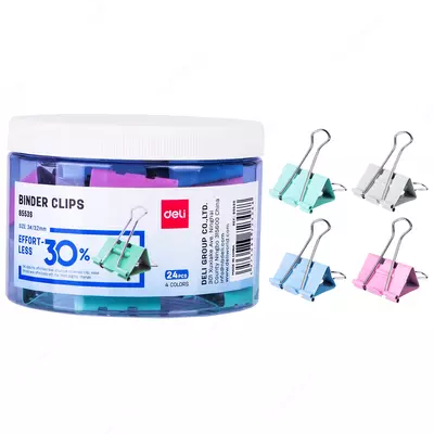 Зажим с легким нажатием 32мм 24шт (ассорти) 8553S Deli