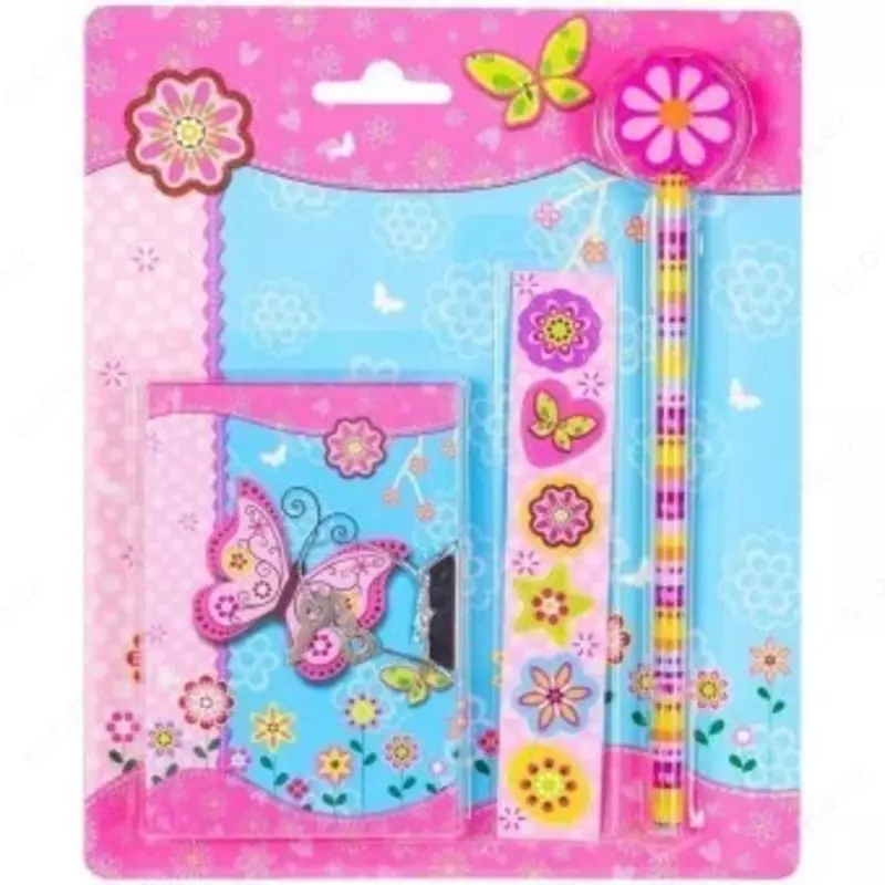 Noutbuk 7BC A7 64 varaq. ArtSpace "Butterfly" metall qulfi + qalam, silgi, stikerlar, sovg'alar to'plami.