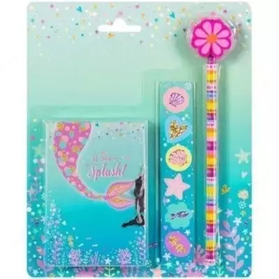 Записная книжка 7БЦ А7 64л. ArtSpace "Mermaid style" метал.замок+карандаш,ластик,наклейки, подар.уп.