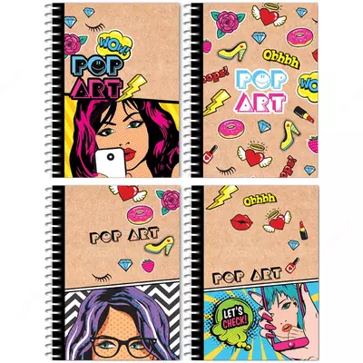 Записная книжка А6 80л. на гребне BG "Pop art", твердая обложка, глянцевая ламинация
