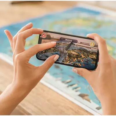 Карта мира для детей "Животный и растительный мир Земли" Globen, 1010*690мм, интерактивная, с ламин.