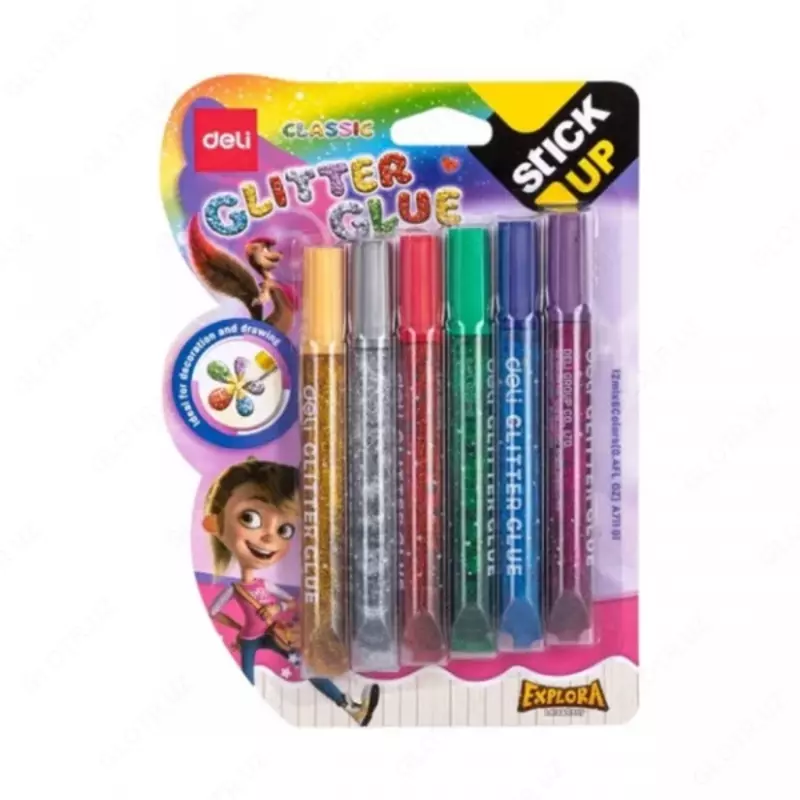 Клей с блестками 6цв. 71101 Deli