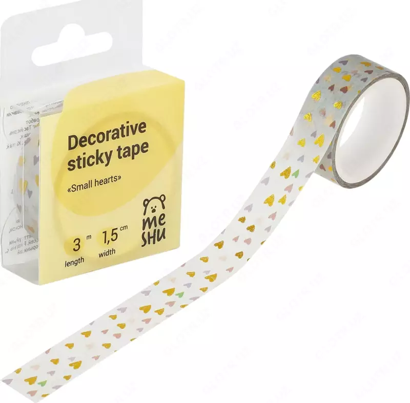 Клейкая лента декоративная MESHU "Small hearts", 1,5см*3м