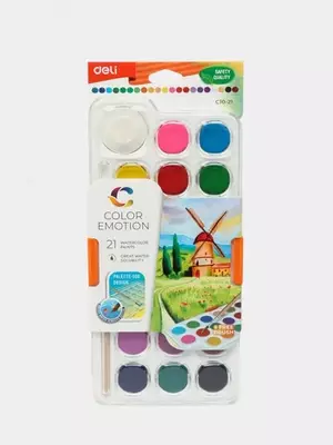 Краски акварельные 21цв с кистью С10-21 Deli