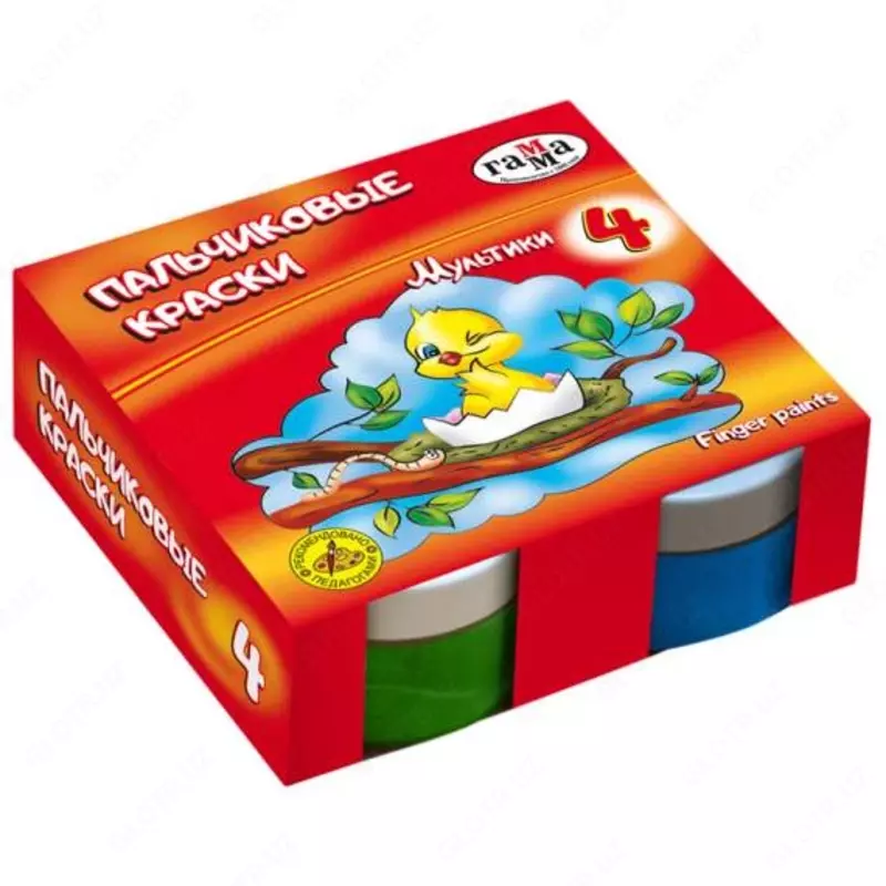 Краски пальчиковые Гамма "Мультики", классические, 04 цвета, 50мл, картон. упак