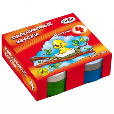 Краски пальчиковые Гамма "Мультики", классические, 04 цвета, 50мл, картон. упак