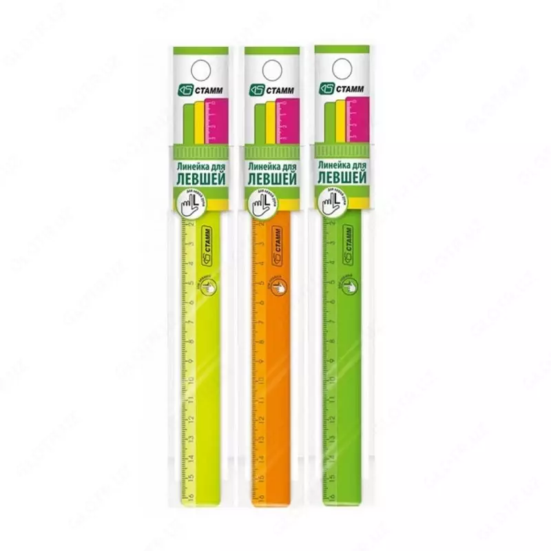 Линейка 16см Стамм "Neon", для левшей, пластиковая, ассорти, европодвес