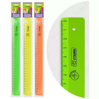 Линейка 30см Стамм "Neon", для левшей, пластиковая, ассорти, европодвес