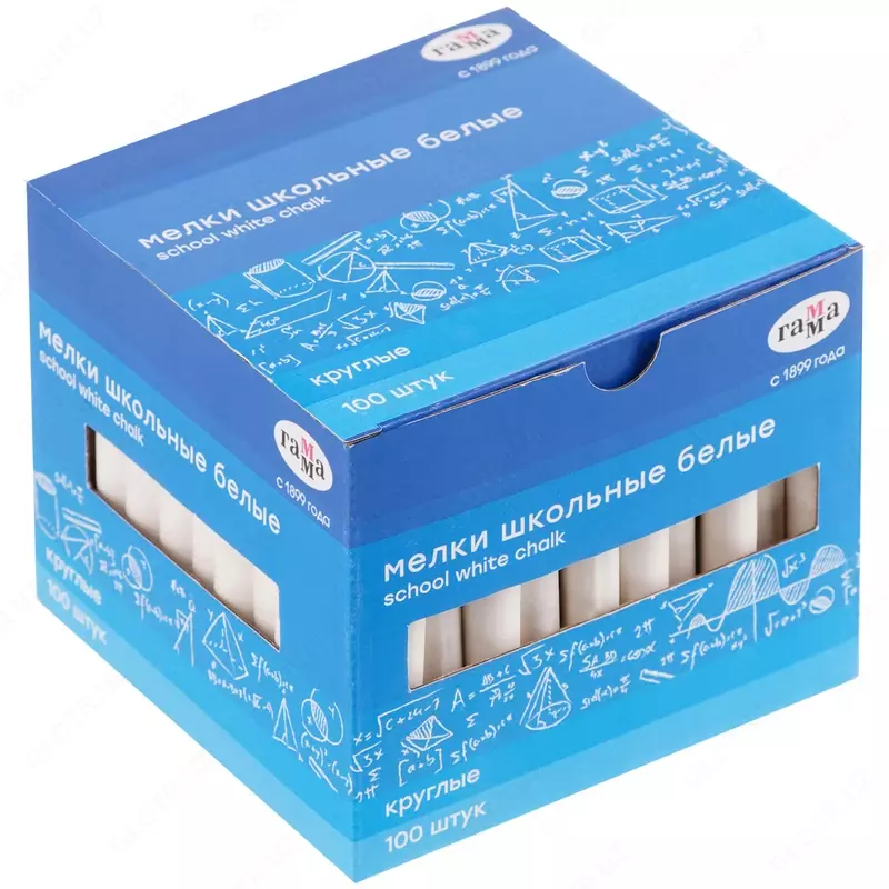 Мелки белые Гамма, 100 шт., мягкие, круглые, картонная коробка