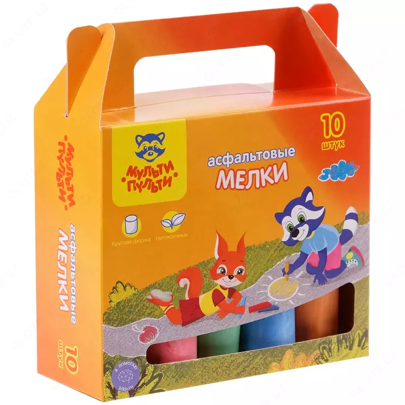  Мелки цветные для асфальта Мульти-Пульти  10шт.  5цв.  круглые картонная коробка - 