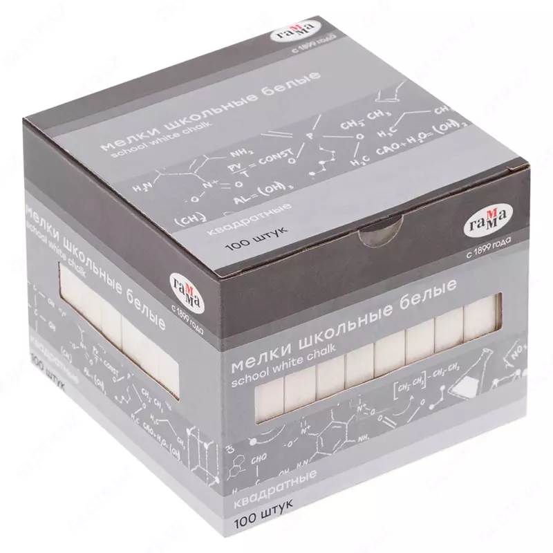 Мелки школьные Гамма, белые, 100 шт., мягкие, квадратные, картонная коробка (Арт. - 2308193)