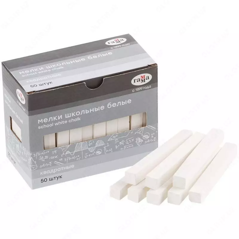 Maktab bo'rlari Gamma, oq, 50 dona, yumshoq, kvadrat, karton quti (Art. - 2308196)