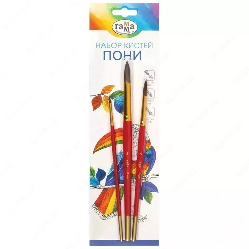 Набор кистей Гамма  3шт.  пони  круглые №2  5  8  блистер