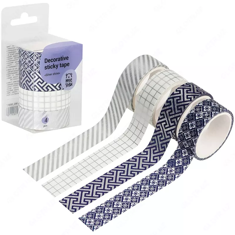 Набор клейких декоративных лент MESHU Silver shinet  4шт