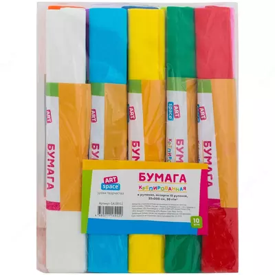 Набор крепированной бумаги ArtSpace, 25*200см, 30г/м2, 10шт., ассорти, в рулонах