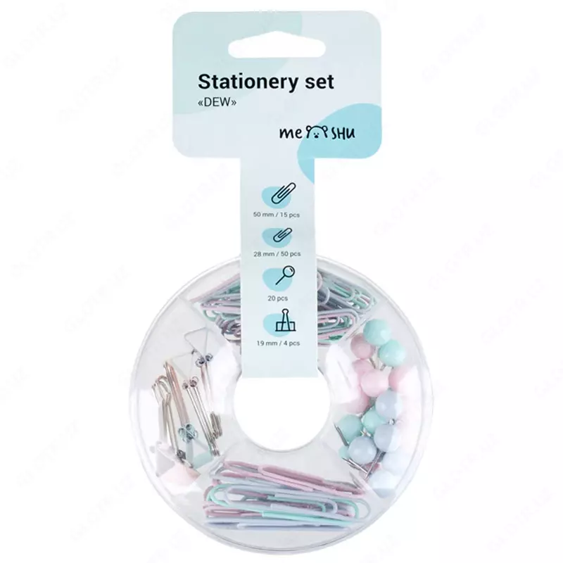 Набор мелкоофисных принадлежностей Meshu "Dew", 89 предметов, пастельные цвета, пластиковый пенал, европодвес
