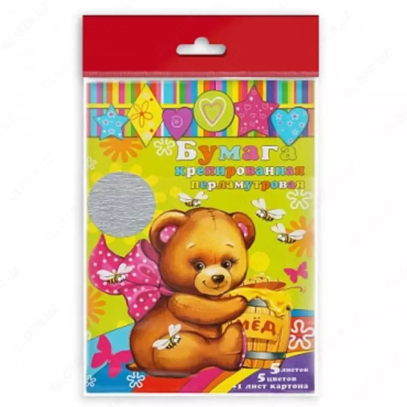 Набор цветной крепированой перламутровой бумаги 5л и картона