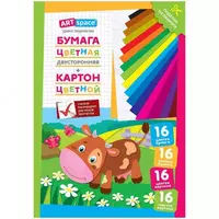 Набор цв. немел.картона 16л. и двусторон.газет.цв.бумаги 16л