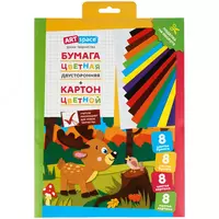 Набор цв.немел.картона 8л. и двусторон.газет.цв.бумаги 8л.