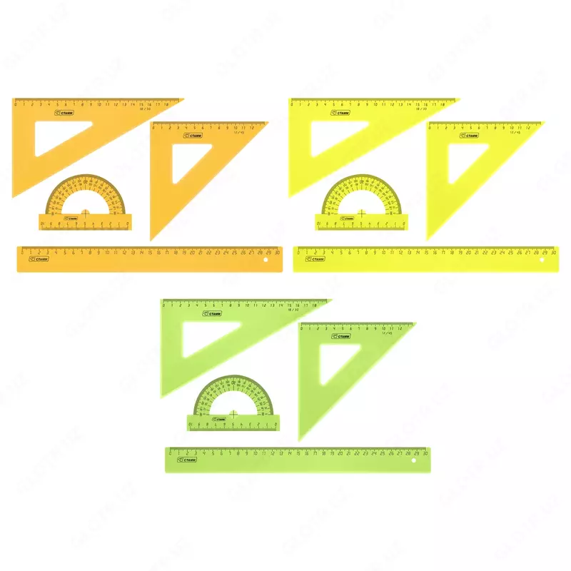 Katta chizma to'plami Stamm, (uchburchak 2 dona, o'lchagich 30 sm, transportyor), "Neon kristal", turli xil