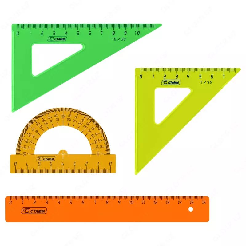 Katta chizma to'plami Stamm, (uchburchak 2 dona, o'lchagich 30 sm, transportyor), "Neon kristal", turli xil