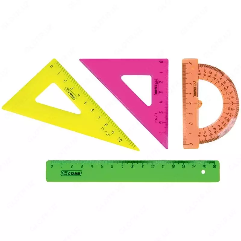 Katta chizma to'plami Stamm, (uchburchak 2 dona, o'lchagich 30 sm, transportyor), "Neon kristal", turli xil