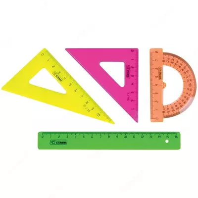 Katta chizma to'plami Stamm, (uchburchak 2 dona, o'lchagich 30 sm, transportyor), "Neon kristal", turli xil