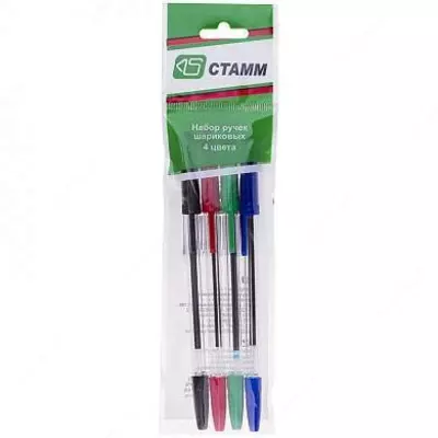 Набор шариковых ручек Стамм "Оптима", 4шт., 4цв., 0,7мм, европодвес
